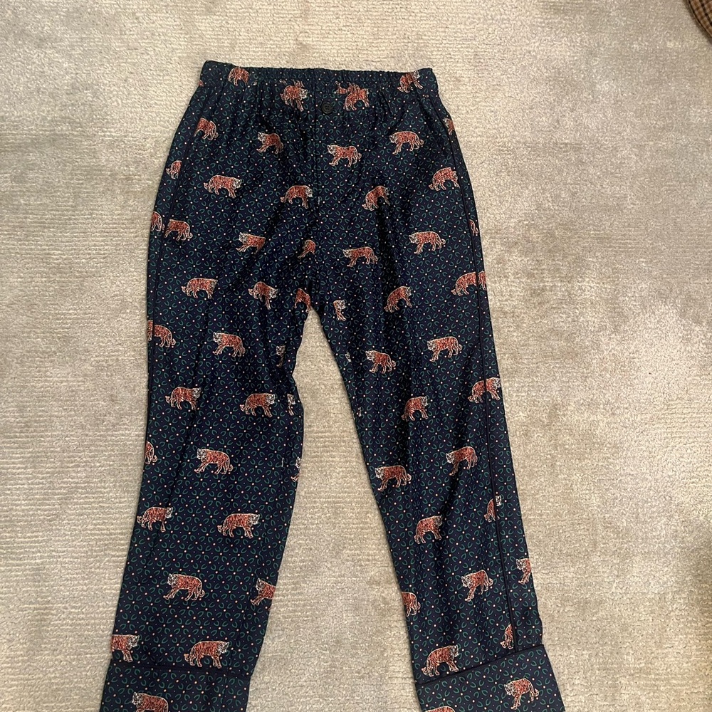 J. Crew Navy Pants with Tiger Print